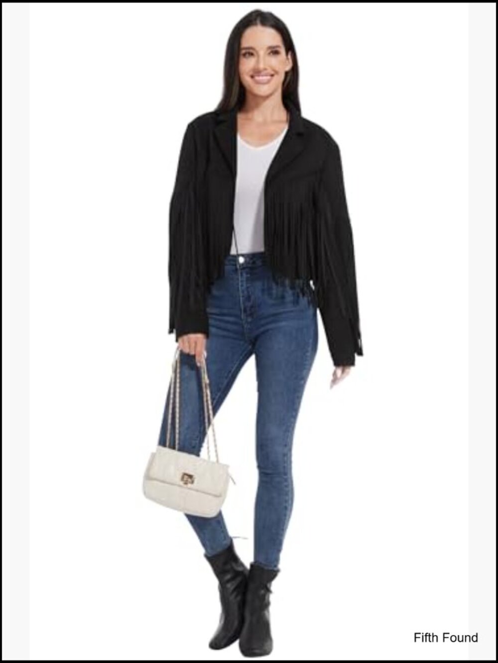 Fringe Leather Jacket Cowgirl Western Cropped Coat Suede Look - Picture 5 of 7